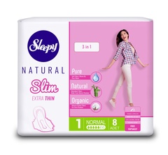 Супертонкие женские гигиенические прокладки, 8 шт (СЗ) Sleepy Natural SLIM EXTRA THIN 3 в 1 Normal 